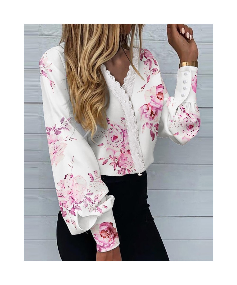 Spring/Summer 2023 New Women's Fashion Printing Lace Lace Casual Shirt $31.22 - Tops & Tees