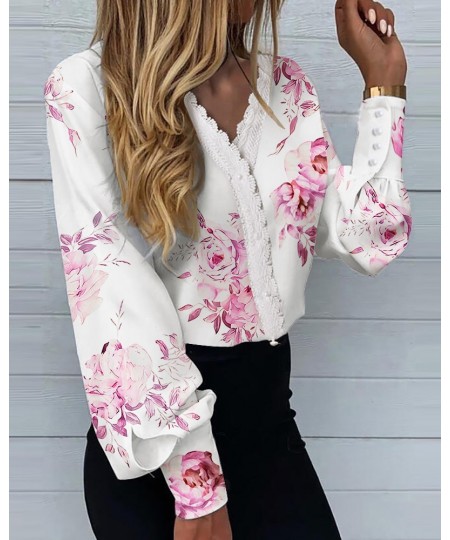 Spring/Summer 2023 New Women's Fashion Printing Lace Lace Casual Shirt $31.22 - Tops & Tees