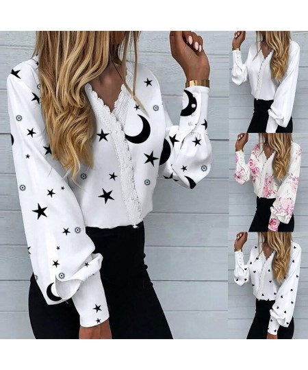 Spring/Summer 2023 New Women's Fashion Printing Lace Lace Casual Shirt $31.22 - Tops & Tees