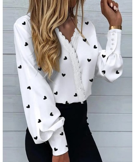 Spring/Summer 2023 New Women's Fashion Printing Lace Lace Casual Shirt $31.22 - Tops & Tees