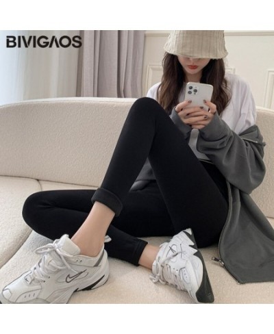 Fall Winter New Woven Label High Waist Leggings Women Black Pants Velvet Thick Cotton Seamless Warm Leggings $39.06 - Bottoms