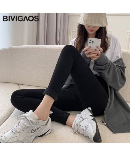 Fall Winter New Woven Label High Waist Leggings Women Black Pants Velvet Thick Cotton Seamless Warm Leggings $39.06 - Bottoms