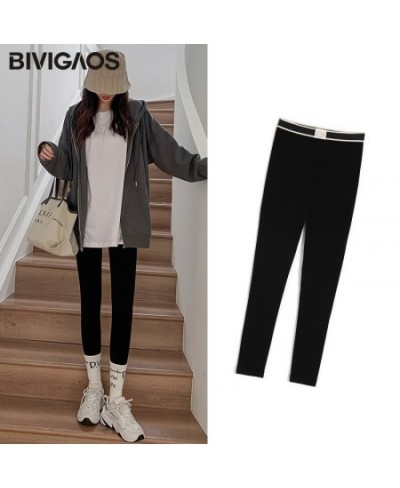 Fall Winter New Woven Label High Waist Leggings Women Black Pants Velvet Thick Cotton Seamless Warm Leggings $39.06 - Bottoms