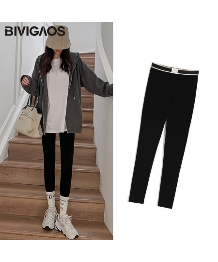 Fall Winter New Woven Label High Waist Leggings Women Black Pants Velvet Thick Cotton Seamless Warm Leggings $39.06 - Bottoms