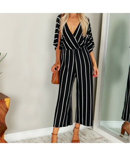 Retro Rompers Womens Girls Jumpsuit Women Summer Half Sleeve Striped Loose Overalls Jumpsuit Combinaison Femme Body Mujer hot...