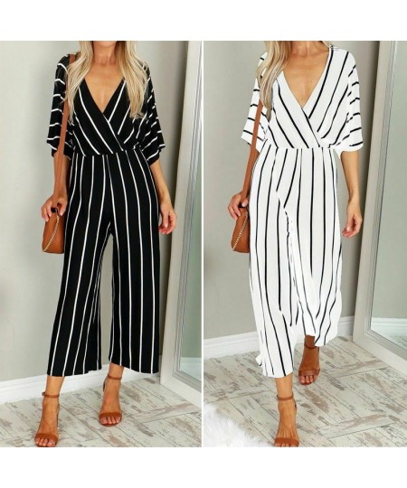 Retro Rompers Womens Girls Jumpsuit Women Summer Half Sleeve Striped Loose Overalls Jumpsuit Combinaison Femme Body Mujer hot...