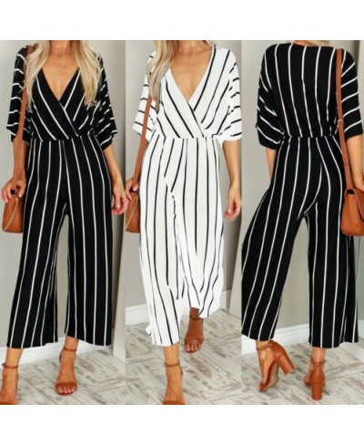 Retro Rompers Womens Girls Jumpsuit Women Summer Half Sleeve Striped Loose Overalls Jumpsuit Combinaison Femme Body Mujer hot...