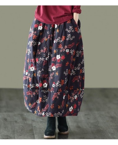 Autumn Skirts Women Retro Print Loose Elastic Waist Thick Female Fashion A-Line Clothing $51.39 - Skirts