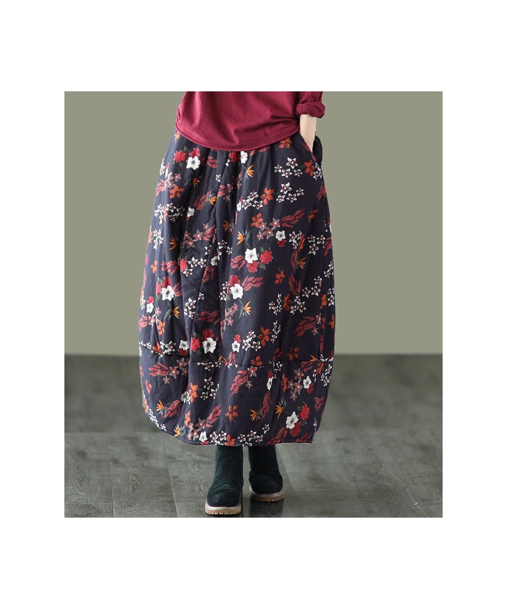 Autumn Skirts Women Retro Print Loose Elastic Waist Thick Female Fashion A-Line Clothing $51.39 - Skirts