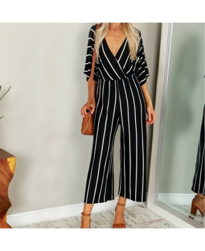 Retro Rompers Womens Girls Jumpsuit Women Summer Half Sleeve Striped Loose Overalls Jumpsuit Combinaison Femme Body Mujer hot...