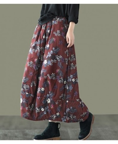 Autumn Skirts Women Retro Print Loose Elastic Waist Thick Female Fashion A-Line Clothing $51.39 - Skirts