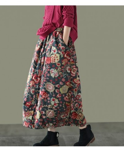 Autumn Skirts Women Retro Print Loose Elastic Waist Thick Female Fashion A-Line Clothing $51.39 - Skirts