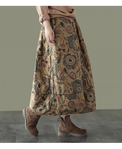 Autumn Skirts Women Retro Print Loose Elastic Waist Thick Female Fashion A-Line Clothing $51.39 - Skirts