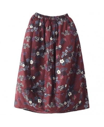 Autumn Skirts Women Retro Print Loose Elastic Waist Thick Female Fashion A-Line Clothing $51.39 - Skirts