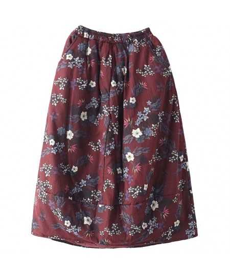 Autumn Skirts Women Retro Print Loose Elastic Waist Thick Female Fashion A-Line Clothing $51.39 - Skirts