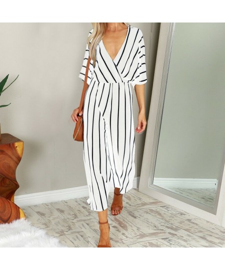 Retro Rompers Womens Girls Jumpsuit Women Summer Half Sleeve Striped Loose Overalls Jumpsuit Combinaison Femme Body Mujer hot...