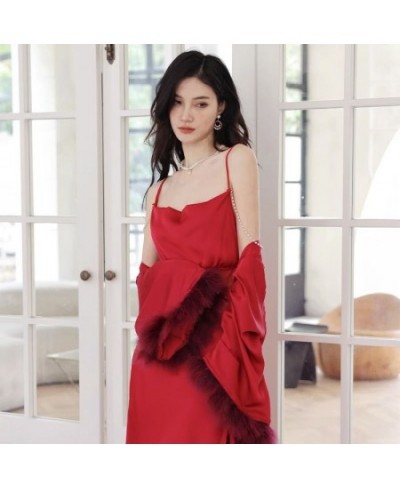 Female Lace Patchwork Long Bathrobe Nightgown 2 Pcs Soft Silk Dressing Gown Women Sleepwear Ladies Sexy Sleeveless Nightddres...