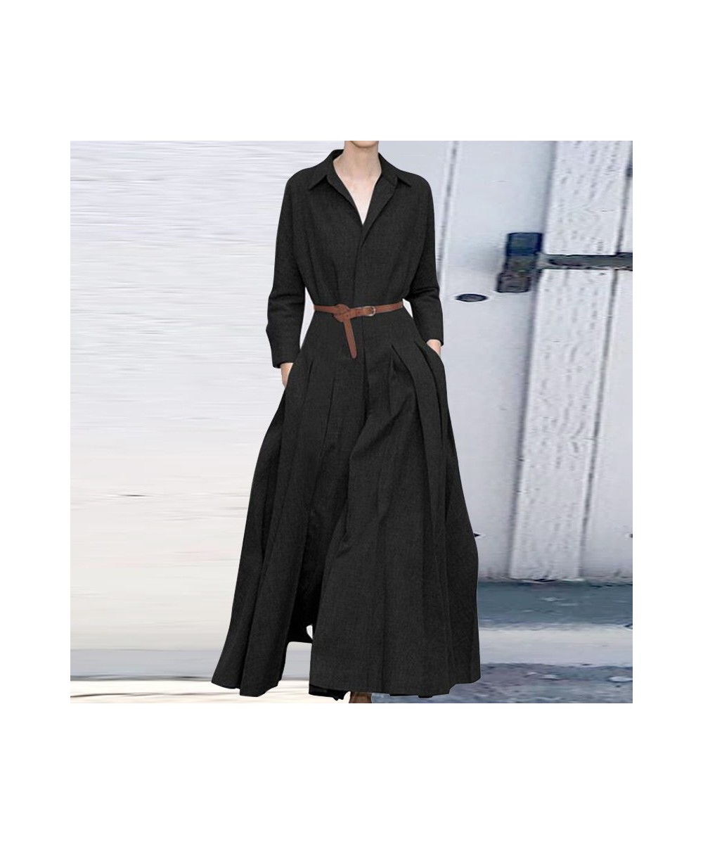 Spring Autumn Casual Women Dress Vintage Print Turn-down Collar Pocket Elegant Long Sleeve Beach Long Dress Vestidos Mujer $4...