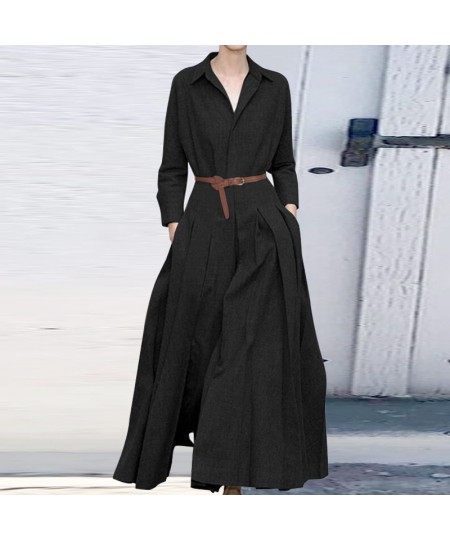 Spring Autumn Casual Women Dress Vintage Print Turn-down Collar Pocket Elegant Long Sleeve Beach Long Dress Vestidos Mujer $4...