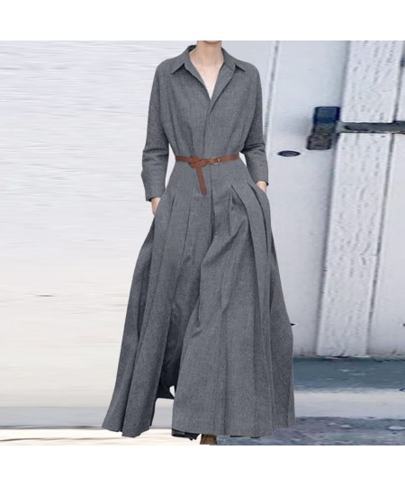 Spring Autumn Casual Women Dress Vintage Print Turn-down Collar Pocket Elegant Long Sleeve Beach Long Dress Vestidos Mujer $4...