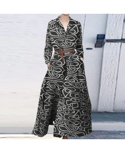 Spring Autumn Casual Women Dress Vintage Print Turn-down Collar Pocket Elegant Long Sleeve Beach Long Dress Vestidos Mujer $4...