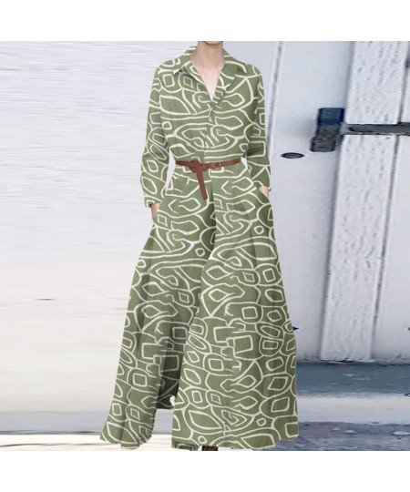 Spring Autumn Casual Women Dress Vintage Print Turn-down Collar Pocket Elegant Long Sleeve Beach Long Dress Vestidos Mujer $4...