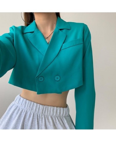 Autumn Notched Collar Cropped Blazer Vintage Women Double-breasted Buttons Long sleeve High Waist Suit Cool Girl Coat Outwear...