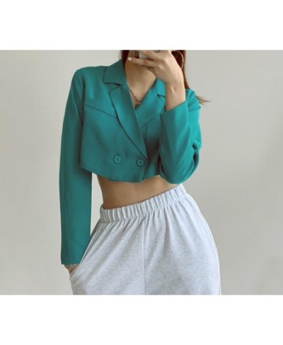 Autumn Notched Collar Cropped Blazer Vintage Women Double-breasted Buttons Long sleeve High Waist Suit Cool Girl Coat Outwear...