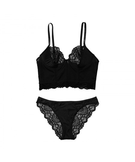 Thin Black Lace Sexy Lingerie Set Women's No Steel Ring Transparent Gathering Bra Breathable Seamless Bra Set $33.06 - Underwear