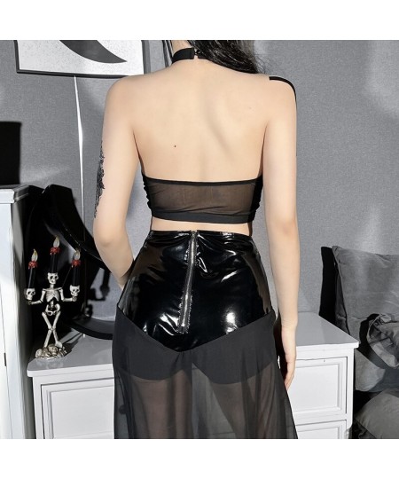 Clothes for Women 2022 Summer Fashion Dark Street Bandage Mesh Perspective Sexy Cropped Vest Women $34.19 - Tops & Tees