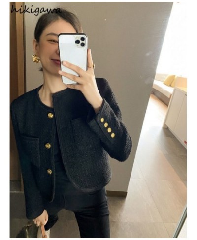 Temperament Ladies Tops Jackets for Women 2023 Ropa Mujer O-neck Longs Leeve Short Coat Korean Fashion Vintage Elegant Coats ...