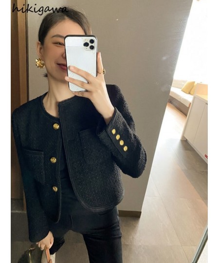 Temperament Ladies Tops Jackets for Women 2023 Ropa Mujer O-neck Longs Leeve Short Coat Korean Fashion Vintage Elegant Coats ...