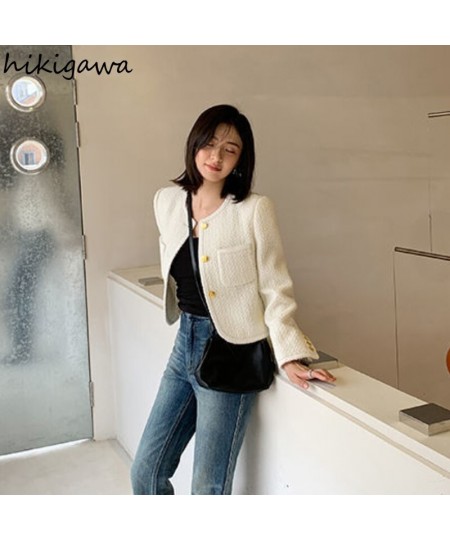 Temperament Ladies Tops Jackets for Women 2023 Ropa Mujer O-neck Longs Leeve Short Coat Korean Fashion Vintage Elegant Coats ...