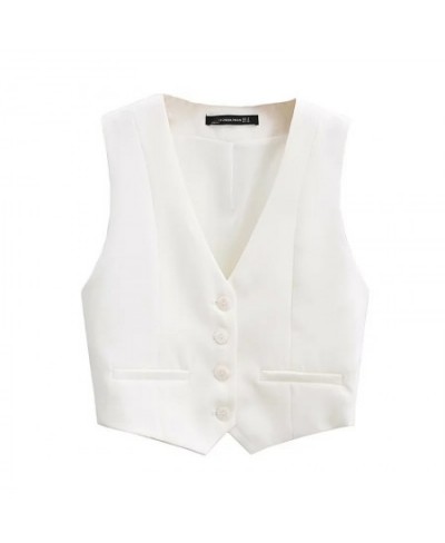 Women's Vest Sleeveless Jacket Women Coat Spring 2022 Waistcoat White Short Office Lady Business Fashion Basic Classic V Neck...