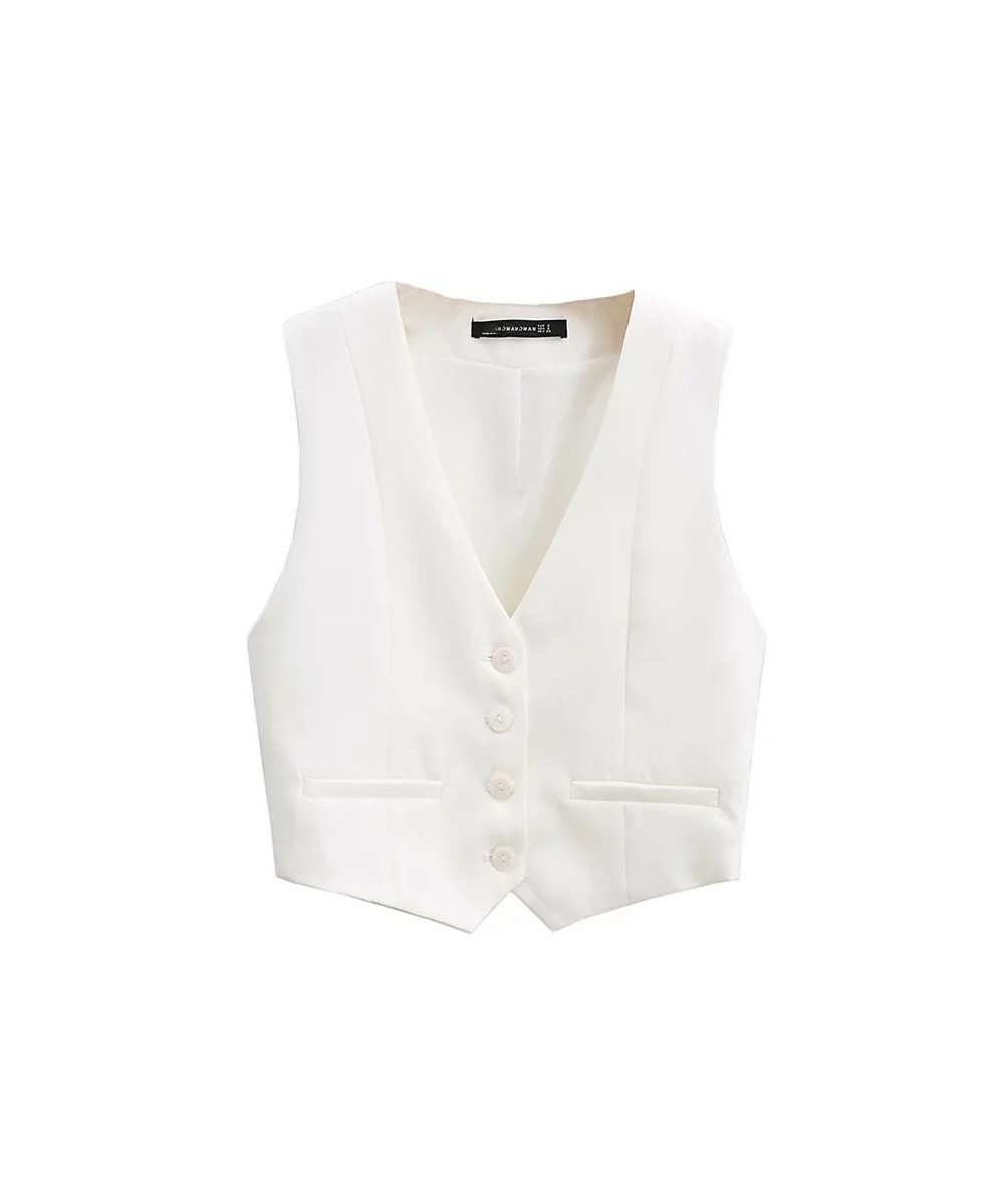 Women's Vest Sleeveless Jacket Women Coat Spring 2022 Waistcoat White Short Office Lady Business Fashion Basic Classic V Neck...