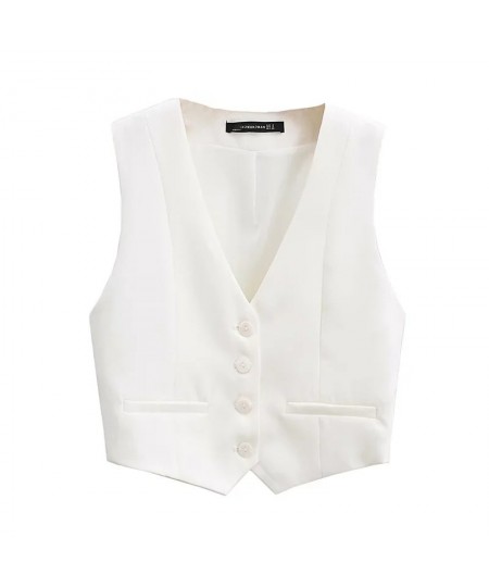 Women's Vest Sleeveless Jacket Women Coat Spring 2022 Waistcoat White Short Office Lady Business Fashion Basic Classic V Neck...