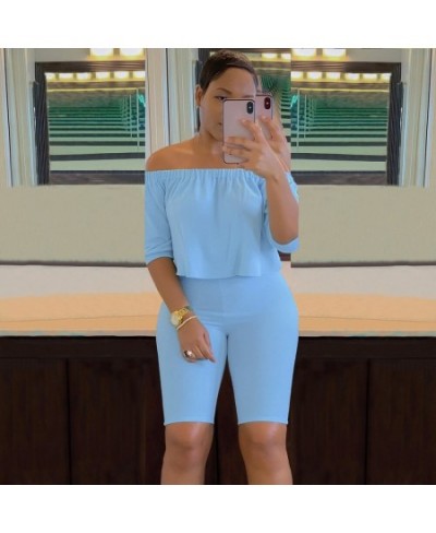 Two Piece Casual Solid Suits Off Shoulder Crop Top & Skinny Shorts Set 2022 $28.99 - Bottoms