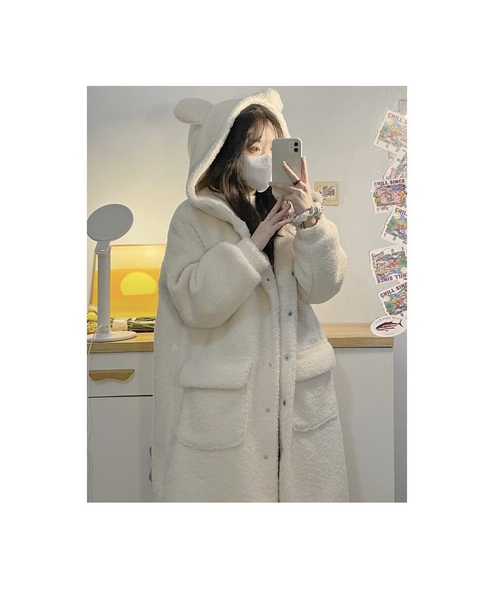 Cute Lambswool Hooded Coat Women Faux Fur Coat Mid-length Warm Fuzzy Overcoat Oversized Plus Size $51.81 - Jackets & Coats