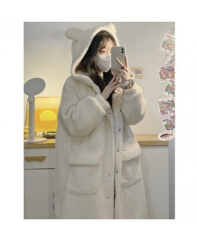 Cute Lambswool Hooded Coat Women Faux Fur Coat Mid-length Warm Fuzzy Overcoat Oversized Plus Size $51.81 - Jackets & Coats