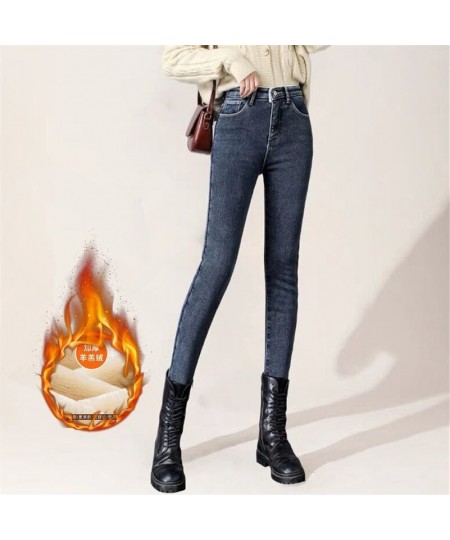 Thick Female Velvet Women High Waist Skinny Jeans Simple Fleece Warm Slim Fit Stretch Ladies Winter Casual Denim Pencil Pants...