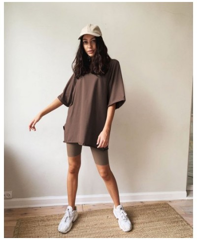 Summer Cotton Loose Sets Women 2023 Oversized Two Pieces T Shirts and High Waist Knitted Shorts Outfits Tracksuit $64.47 - Su...