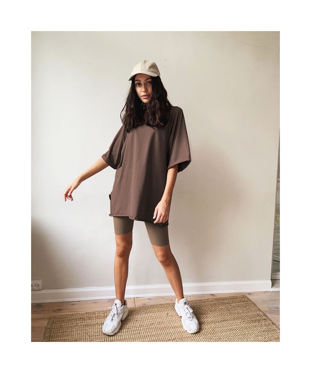 Summer Cotton Loose Sets Women 2023 Oversized Two Pieces T Shirts and High Waist Knitted Shorts Outfits Tracksuit $64.47 - Su...