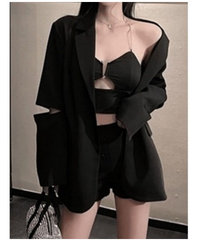 Fashion Women's Blazer New Backless Hollow out Chain One Button Black Thin Section Suit Jackets Female Autumn 2023 17A2784 $8...