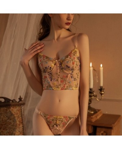 French Ultra Thin Lace Embroidery Lingerie Sexy Underwie Push Up Bra Set Romantic Flowers Fish Bone Body Shaper Top and Panti...