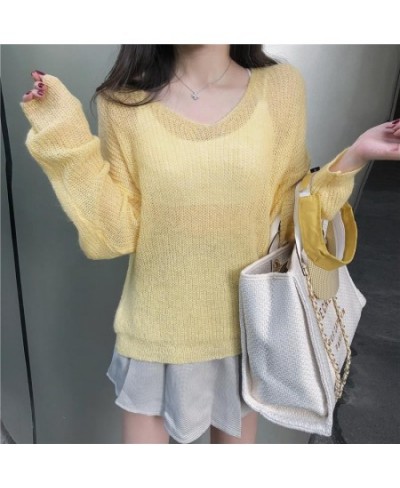 Pullovers Women Lovely Girls Casual Summer Solid Simple Sweater Ulzzang Daily College 2023 Fashion Sun-proof See-through $28....