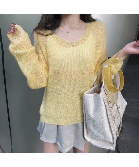 Pullovers Women Lovely Girls Casual Summer Solid Simple Sweater Ulzzang Daily College 2023 Fashion Sun-proof See-through $28....