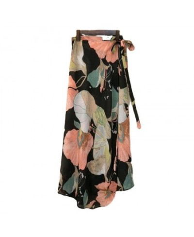 Fashion Cotton Women Floral Print Skirt Side Tie Beach Skirts Summer High Waist Wrap Flower Long Skirt With Slit $21.60 - Skirts