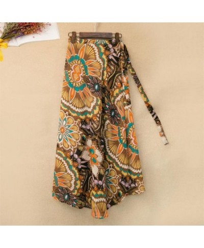 Fashion Cotton Women Floral Print Skirt Side Tie Beach Skirts Summer High Waist Wrap Flower Long Skirt With Slit $21.60 - Skirts