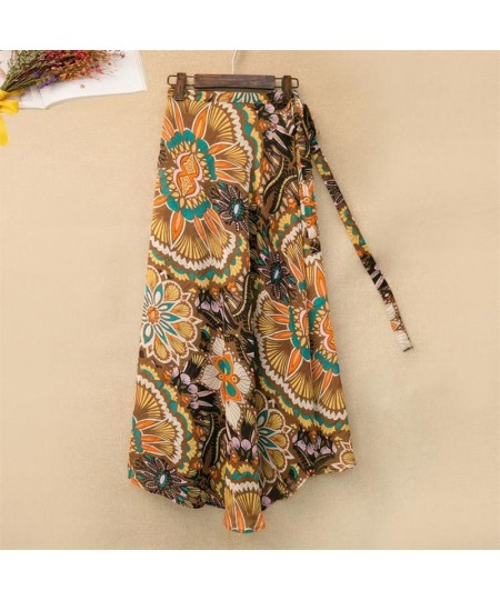 Fashion Cotton Women Floral Print Skirt Side Tie Beach Skirts Summer High Waist Wrap Flower Long Skirt With Slit $21.60 - Skirts