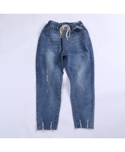 European And American Thin Harem Cropped Pants Women New Elastic Waist Fashion Denim Jeans Jeans women Big L-8XL Loose Brand ...